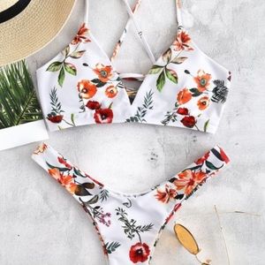 Zaful White Floral Bikini